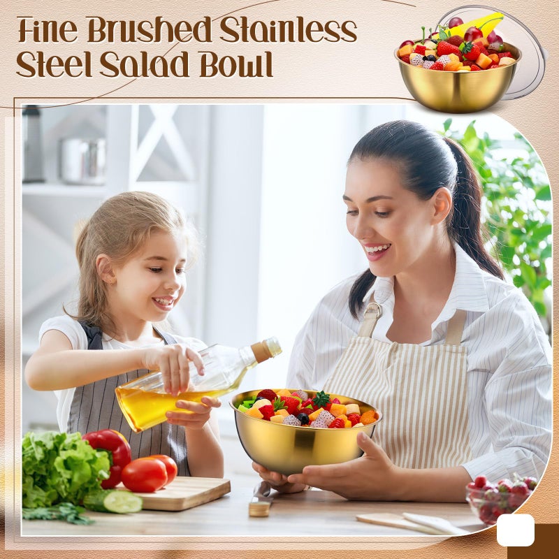 Nuogo 12 Pack 8.27 inches Gold Mixing Bowls with Airtight Lids Gold Serving Bowl Metal Salad Fruit Bowls Stainless Steel Soup Bowls Kitchen Accessories for Lunch Snack - Image 5