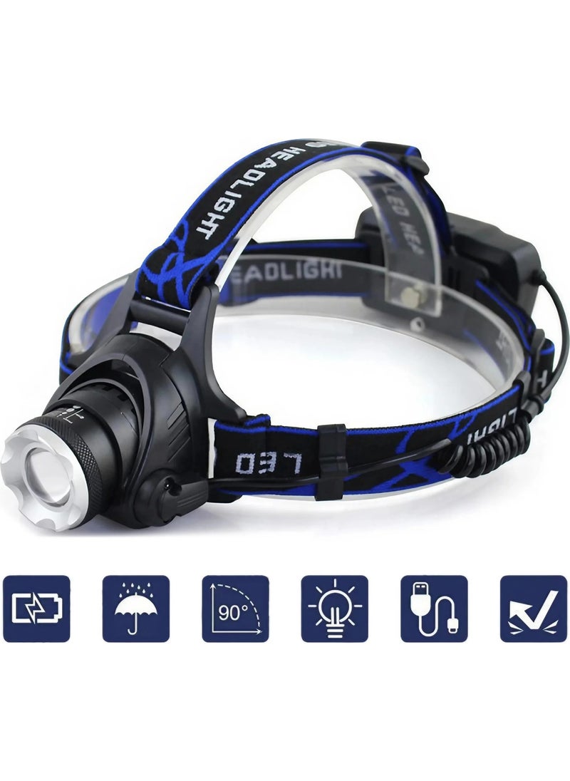 Tarez GP-365 Waterproof Head Flashlight, Zoom Q5 LED Rechargeable Head Lamp 1000 Lumen  - Image 2