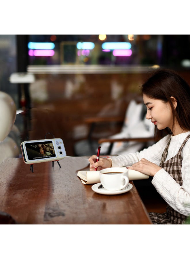 Creative Vintage Tv Bluetooth Speaker Mobile Phone Holder Desktop Support Bracket Digital Computer/mobile Phone Stand-Color:2022 Orange White Bluetooth Speaker  - Image 3