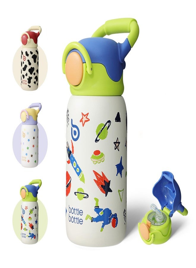 BOTTLE BOTTLE Kids Insulated Water Bottle with Straw Lid and Handle 16 oz Stainless Steel Vacuum Tumbler Water Bottles for School Outdoor Travel Gifts for Boys and Girls Astronaut - Image 1