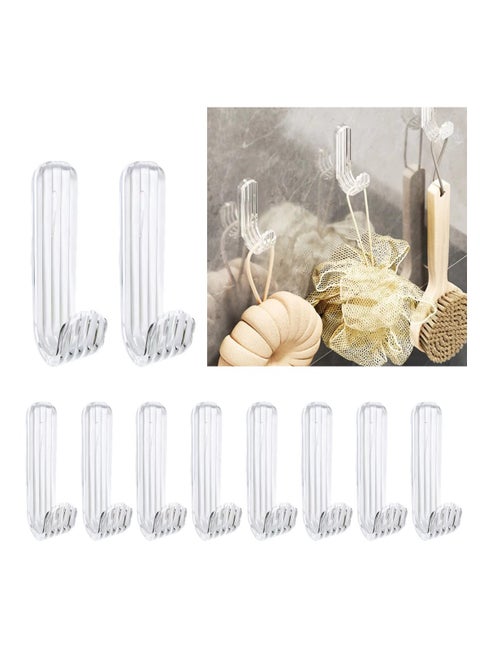 Acrylic Wall Hooks Reusable Seamless Hooks for Hanging Waterproof Adhesive Hooks Transparent Towel Bath Hooks Wall Hooks Stick on Bathroom or Kitchen 10PCS