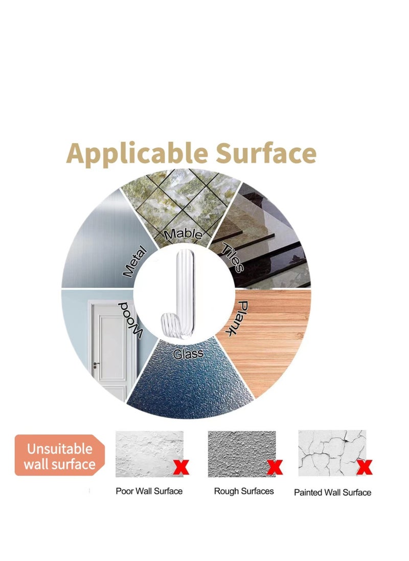 Acrylic Wall Hooks Reusable Seamless Hooks for Hanging Waterproof Adhesive Hooks Transparent Towel Bath Hooks Wall Hooks Stick on Bathroom or Kitchen 10PCS