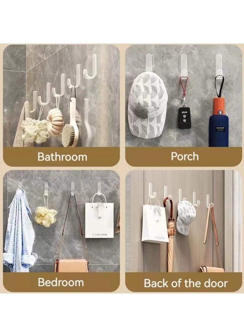 Acrylic Wall Hooks Reusable Seamless Hooks for Hanging Waterproof Adhesive Hooks Transparent Towel Bath Hooks Wall Hooks Stick on Bathroom or Kitchen 10PCS