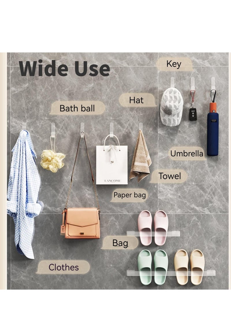 Acrylic Wall Hooks Reusable Seamless Hooks for Hanging Waterproof Adhesive Hooks Transparent Towel Bath Hooks Wall Hooks Stick on Bathroom or Kitchen 10PCS