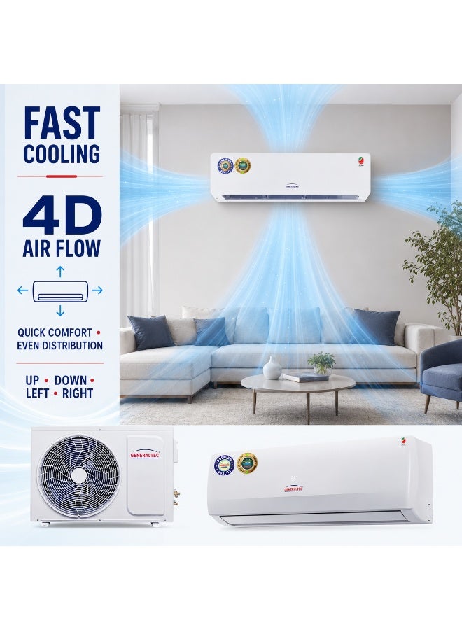 GENERALTEC 1.5 Ton Split Air Conditioner GSAC18-2C | T3 Rotary Compressor | Fast Cooling | 4-Way Swing | Golden Fin | Remote Control | Energy Efficient | 1 Year Full + 5 Year Compressor Warranty 2190 W GSAC18-2C white - Image 5