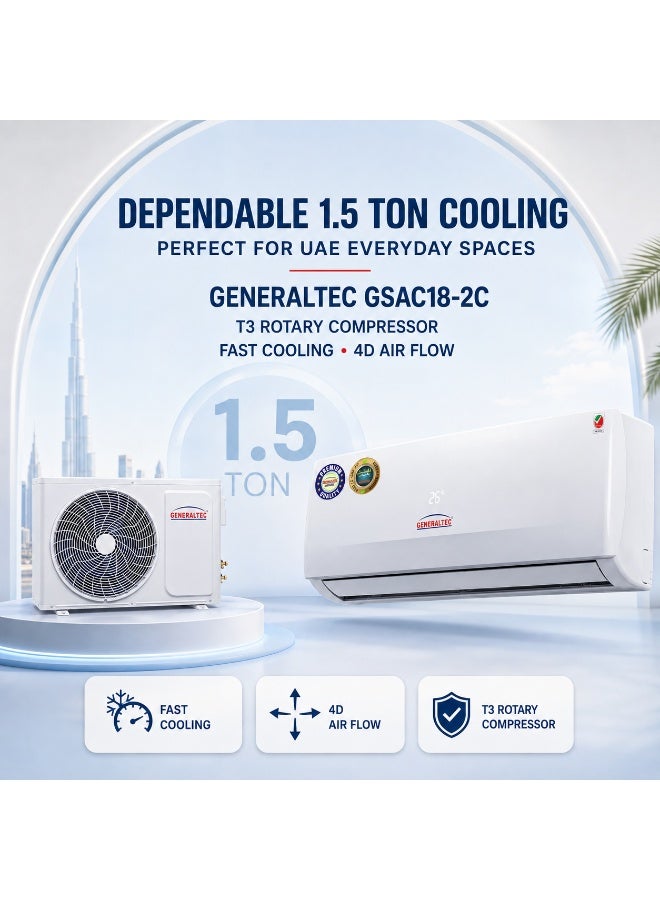 GENERALTEC 1.5 Ton Split Air Conditioner GSAC18-2C | T3 Rotary Compressor | Fast Cooling | 4-Way Swing | Golden Fin | Remote Control | Energy Efficient | 1 Year Full + 5 Year Compressor Warranty 2190 W GSAC18-2C white - Image 3