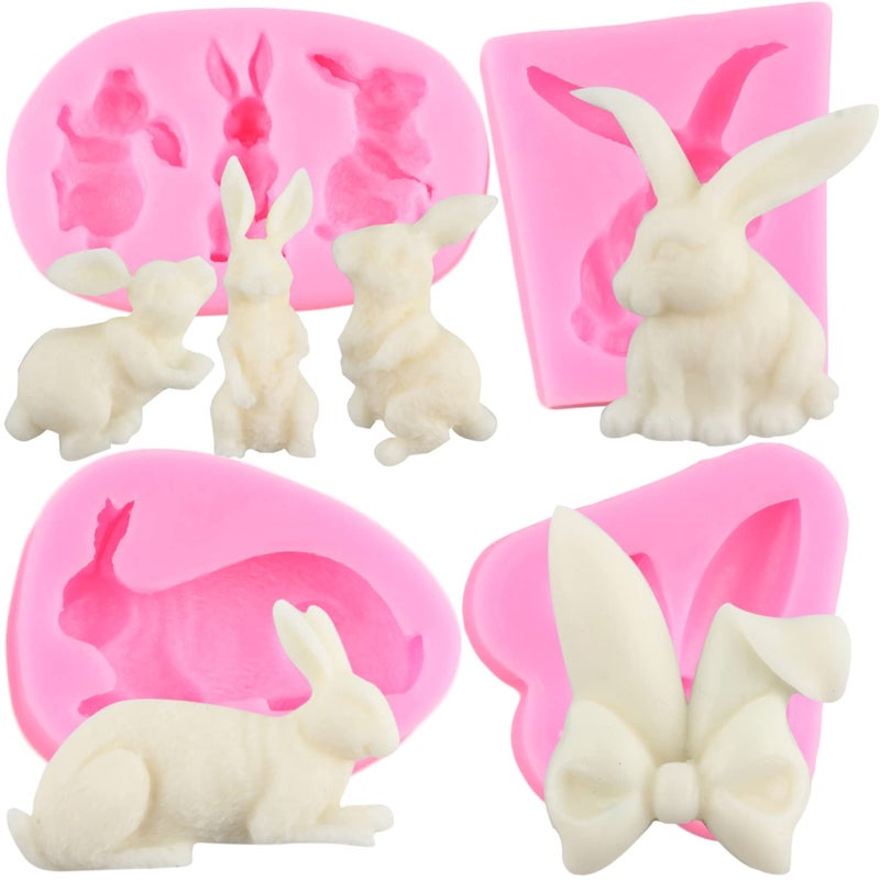 Mujiang Rabbit Fondant Mold Easter Bunny Ears Chocolate Candy Silicone Molds For Cake Decorating Set Of 4 - Image 1