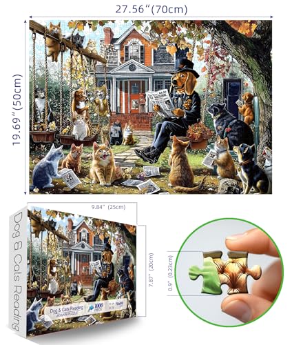 Blueforest Cats and Dogs 1000 Piece Puzzle for Adults Unique Fall Scene with Victorian House Jigsaw Puzzles for Adults 1000 Pieces Family Challenging Puzzle 275x196 - Image 5