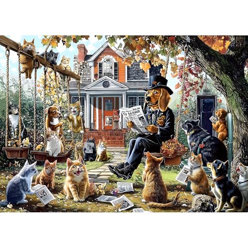 Blueforest Cats and Dogs 1000 Piece Puzzle for Adults Unique Fall Scene with Victorian House Jigsaw Puzzles for Adults 1000 Pieces Family Challenging Puzzle 275x196 - Image 1