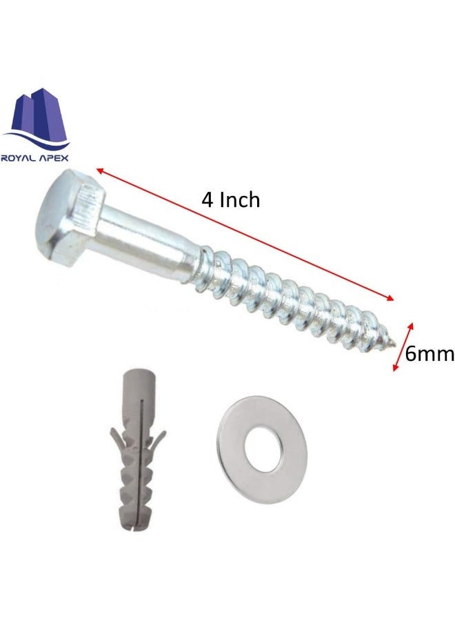 Royal Apex 10 Pcs Galvanized G.I Hex Head Coach Screws With Washer And Plug Wood Working For Holding Together Heavy Timber And Concrete Working. - Image 3