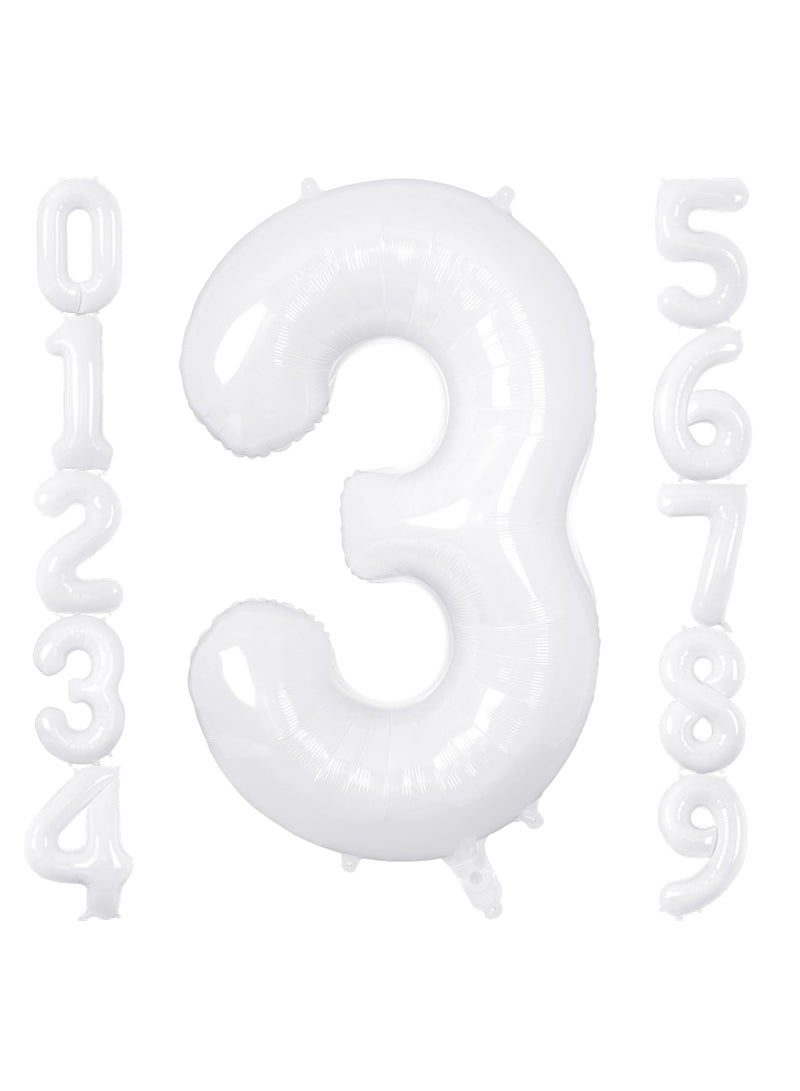 ThePartyPopper White Number Balloons 40 Inch Helium Number 3 Balloon for Birthday Party Anniversary Decoration 