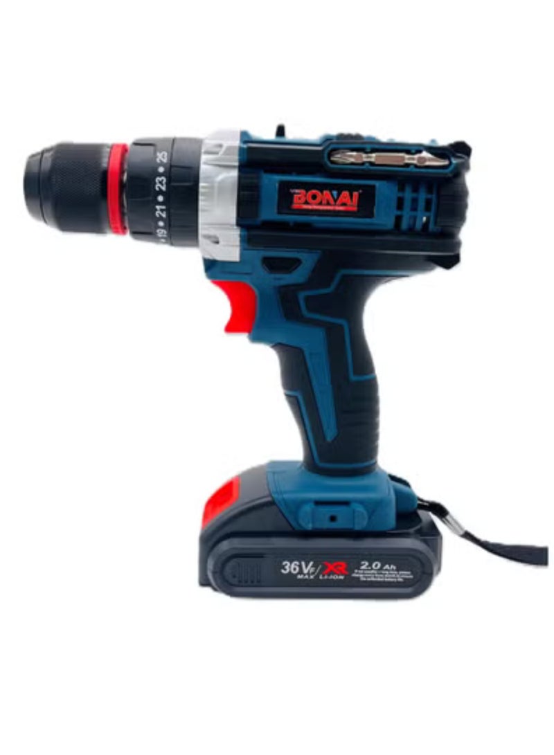 بوناي مجموعة أدوات مع مثقاب، مجموعة أدوات مثقاب لاسلكية، مجموعة أدوات كهربائية منزلية مع قطعتين بطارية ليثيوم أيون 36 فولت وشاحن لمجموعة الأدوات المنزلية - Image 4