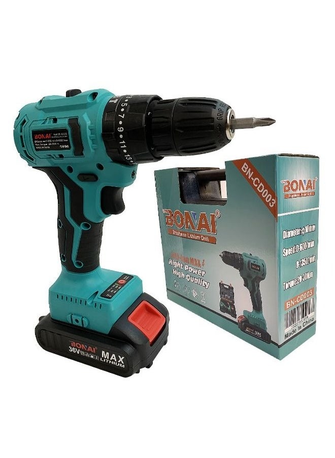 BONAI - Tool Set with Drill, Cordless Drill Tool Kit Household Power Tools Drill Set with 2 pcs 36V Li-Ion Battery & Charger for Home Tool Kit - Image 1