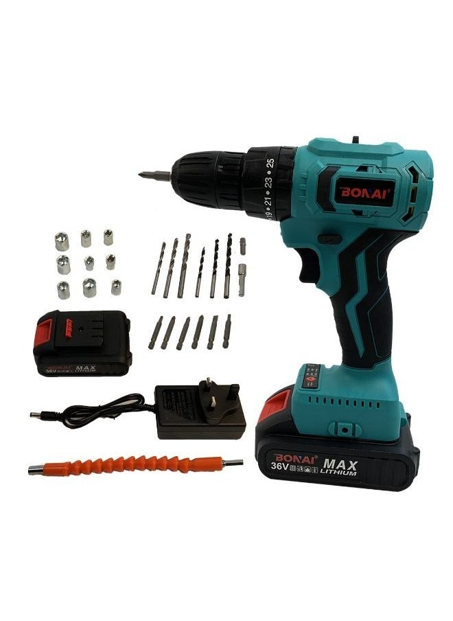 BONAI - Tool Set with Drill, Cordless Drill Tool Kit Household Power Tools Drill Set with 2 pcs 36V Li-Ion Battery & Charger for Home Tool Kit - Image 1
