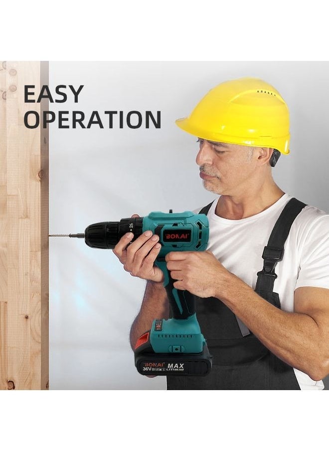 BONAI - Tool Set with Drill, Cordless Drill Tool Kit Household Power Tools Drill Set with 2 pcs 36V Li-Ion Battery & Charger for Home Tool Kit - Image 1
