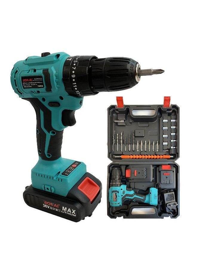 BONAI - Tool Set with Drill, Cordless Drill Tool Kit Household Power Tools Drill Set with 2 pcs 36V Li-Ion Battery & Charger for Home Tool Kit - Image 1