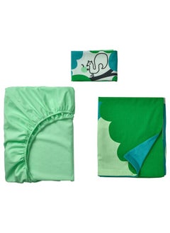 erorex 3-piece bedlinen set for cot, green/turquoise, 60x120 cm  - Image 2