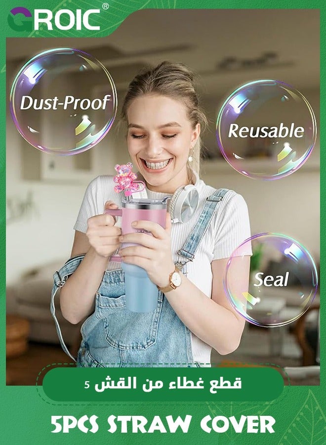 GROIC 5PCS 10mm for Straw Cover Cup 40&30 Oz Accessories, Reusable Stanley Toppers Tumblers, Lovely Bear Resin Covers Cap,Dust-Proof Protector Lid  - Image 5