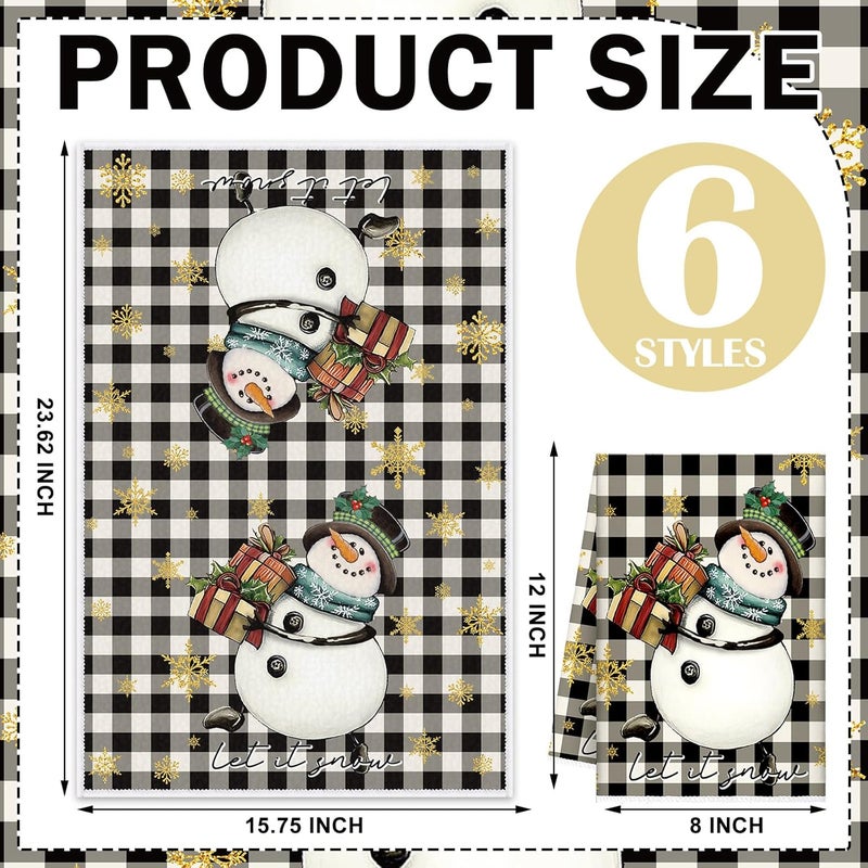 FuWeave 6 Pcs Winter Snowman Kitchen Towels Buffalo Plaid Gnome Dishtowels 21 x 14 Inch Absorbent Decorative Hello Winter Bathroom Hand Towel for Kitchen Bathroom Farmhouse Decor Gift - Image 4