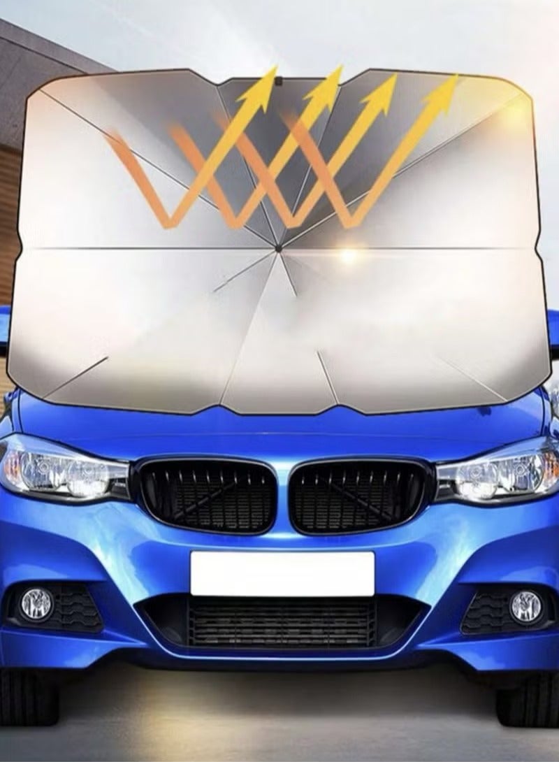 Generic Foldable Car Windshield Sunshade – Retractable Umbrella Design with Titanium Silver Alloy & Nano Coating, UV Protection, Heat Insulation, and Universal Fit for Most Cars & SUVs - Image 3