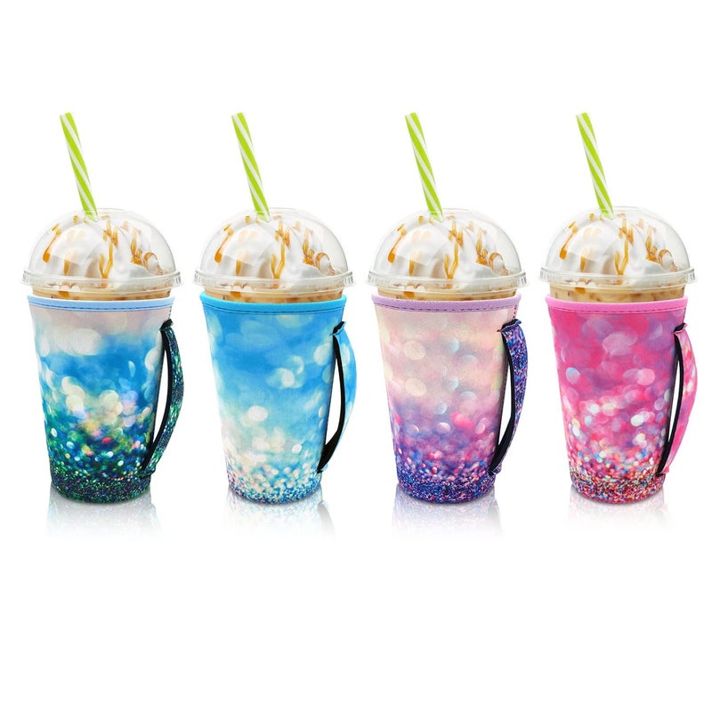 AJLTPA 4Pack Reusable Iced Coffee Sleeve Insulator Sleeves for Cold Drinks Beverages Neoprene Cup Holder for Most Coffee Fits 3032oz Large Cups Animal Pattern With Handle 