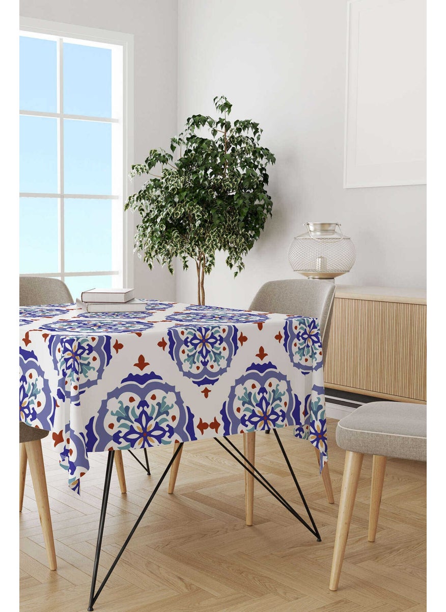 Cango Home - White Blue Modern Ethnic Tile Patterned Digital Printed Tablecloth CGH574-MS - Image 1