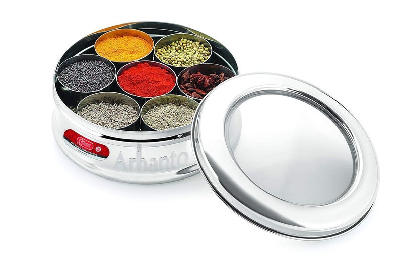 Eddika Stainless Steel VIVO Spice BoxTin Masala Dabba with See Through lid 7 Masala Storage Containers with a Spoon 3 Litre Capacity Large Size - Image 2