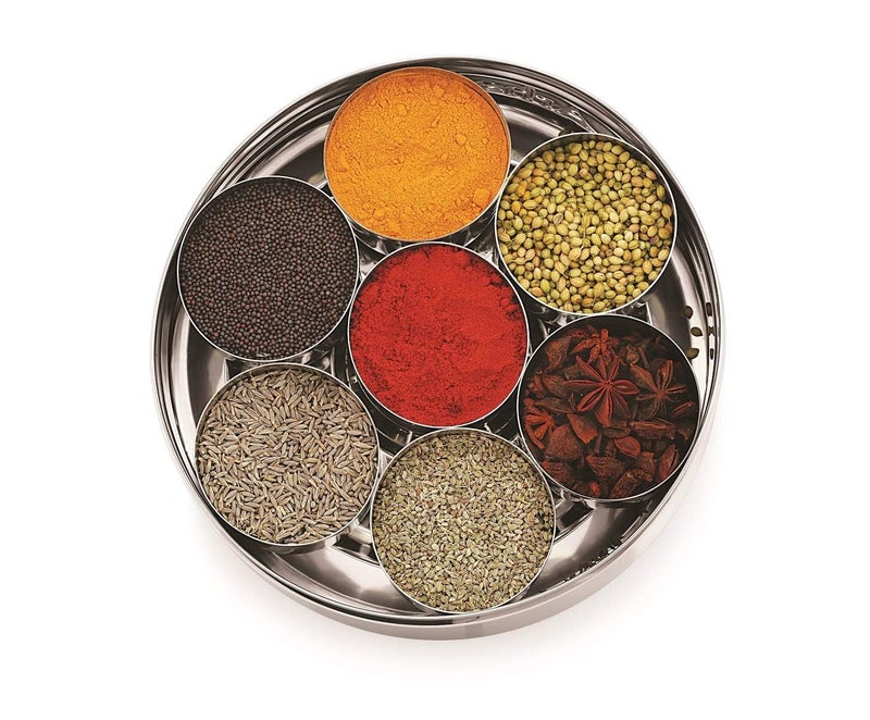 Eddika Stainless Steel VIVO Spice BoxTin Masala Dabba with See Through lid 7 Masala Storage Containers with a Spoon 3 Litre Capacity Large Size - Image 3