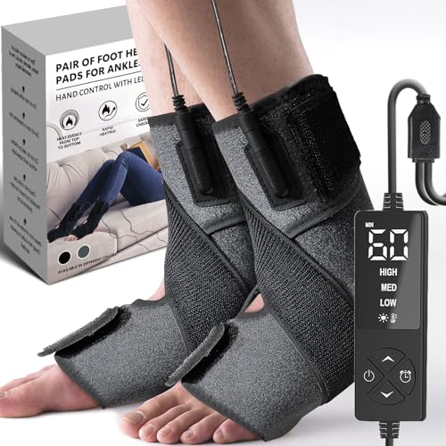 sticro 1 Pair Ankle Heating Pad for Feet Achilles Tendonitis Relief, Heated Ankle Brace Foot Heating Pad Wrap for Sprained Ankle, Arthritis Foot Heel Pain Relief (Gray) - Image 1