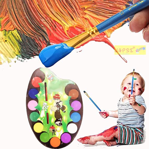 JAPSI 12 Different Paint Color Palette | Water Color Palette for Painting | Painting Color Kit for Kids | Cartoon Print Water Color Kit | Water Colors on Painting Palette with Paint Brush - Image 3