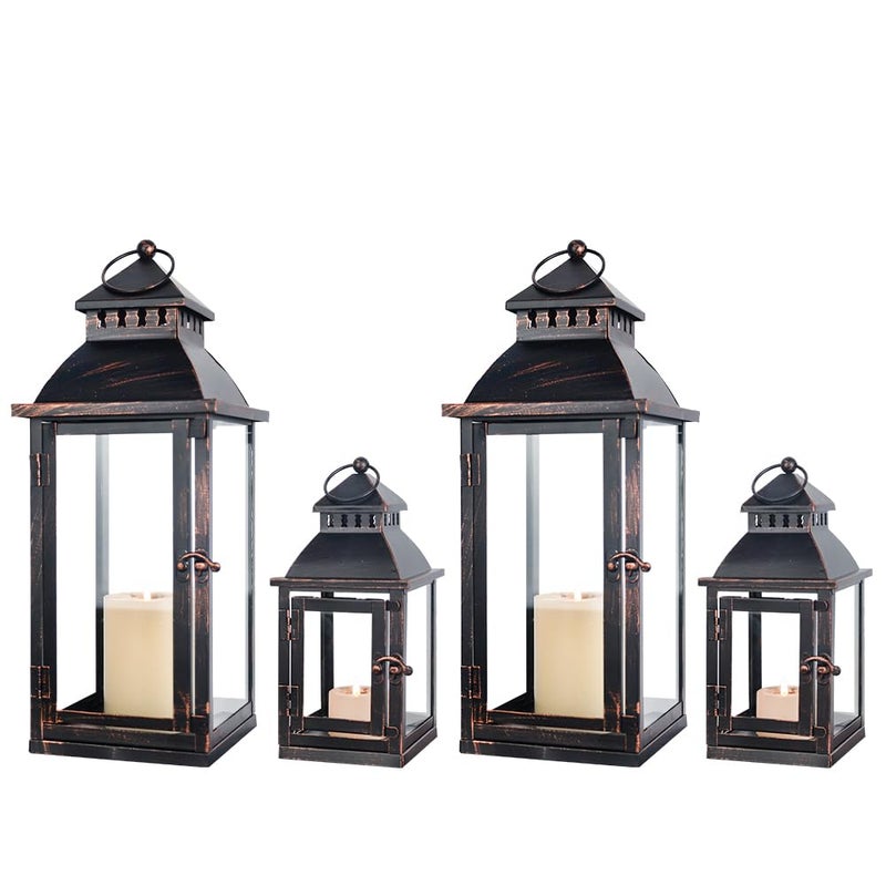 NEEDOMO Bronze Metal Lanterns Decorative Outdoor & Indoor, Set of 4 (17" & 10") with Glass, Candle Holder for Porch, Patio, Garden, Balcony, Wedding, Table Centerpiece Decorations - Image 1