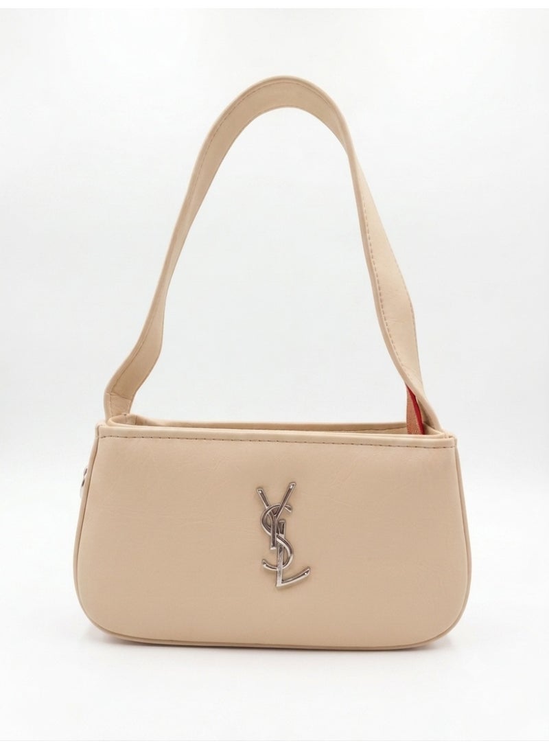 Women's Leather Handbag,Fashion Small Shoulder Bag Top Handle (Beige)