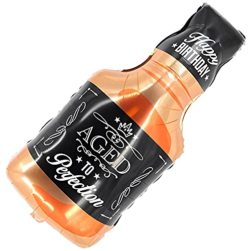 Propsicle 39 Inch Aged To Perfection Whisky Bottle Foil Balloon for Adult Birthday Decoration | Whiskey Theme Helium Party Prop | Air Helium Supported Black Gold Bottle Shape Pack of 1 - Image 1
