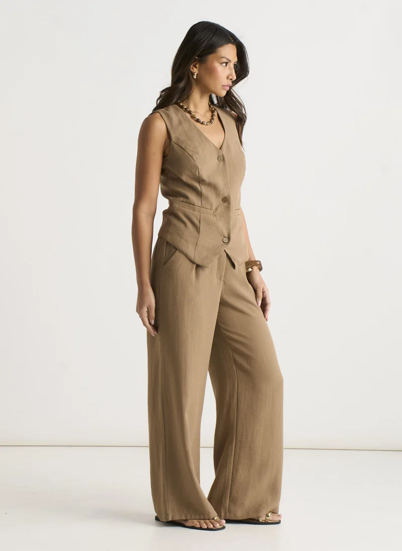 Gini London  Camel Tailored Wide Leg Trousers for Women | Best Price UAE