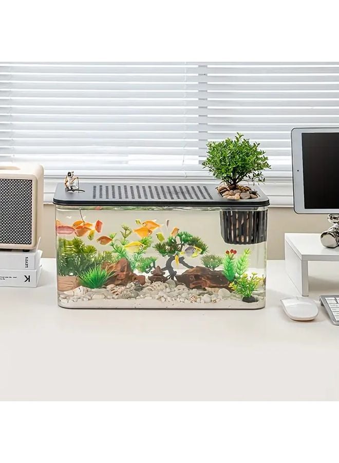 حوض أسماك كبير شفاف من البولي إيثيلين تيريفثاليت بغطاء أبيض - حوض أسماك للمكتب لتزيين المكتب - Image 5