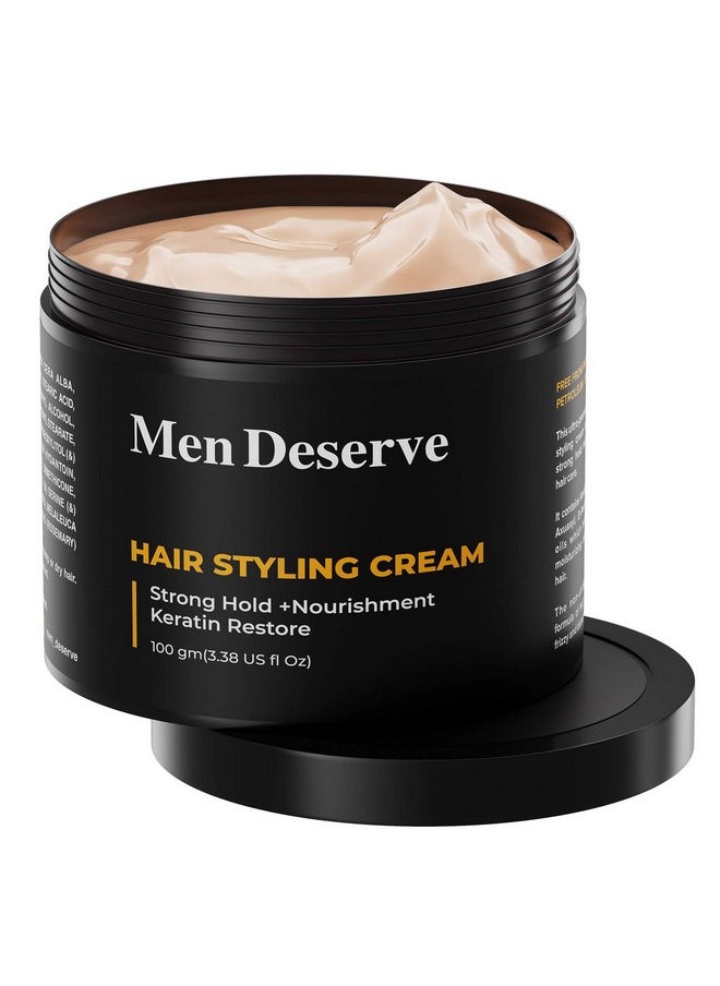 MEN DESERVE - - Hair Styling Cream (100G) | Provides Strong Hold & Nourishment | Paraben & Sulphate Free | Non-Greasy Hair Cream For Men With Coconut Oil & Keratin | Hair Cream For Dry And Frizzy Hair - Image 1