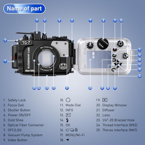 Starbea Seafrogs 60m/195ft Underwater Camera Housing for Olympus TG-7 – Waterproof Case with 52mm & 67mm Thread, Dual Fiber Optic Ports, Leak Detection, Stainless Steel Mounting Plate (TG-7-black) - Image 3
