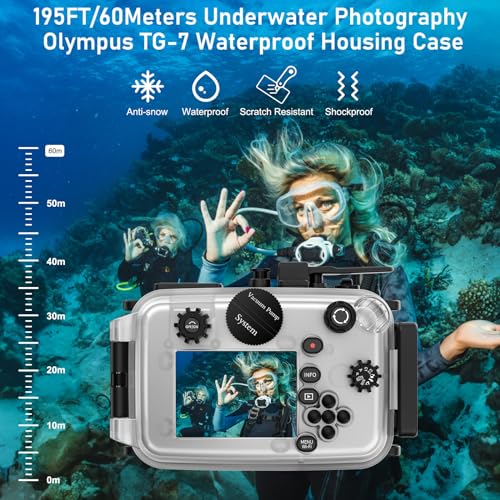 Starbea Seafrogs 60m/195ft Underwater Camera Housing for Olympus TG-7 – Waterproof Case with 52mm & 67mm Thread, Dual Fiber Optic Ports, Leak Detection, Stainless Steel Mounting Plate (TG-7-black) - Image 5