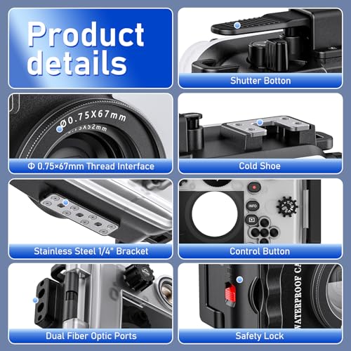Starbea Seafrogs 60m/195ft Underwater Camera Housing for Olympus TG-7 – Waterproof Case with 52mm & 67mm Thread, Dual Fiber Optic Ports, Leak Detection, Stainless Steel Mounting Plate (TG-7-black) - Image 2