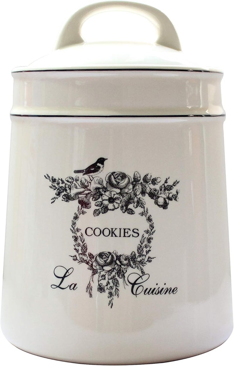 Lonovel Vintage Ceramic Cookies Jars,Retro Bird and Flower Design,Large Kitchen Organization Storage Canister with Airtight Lid,Seal Canister for Food Storage,Store Cookies,Biscuits,Dessert etc,Beige - Image 1