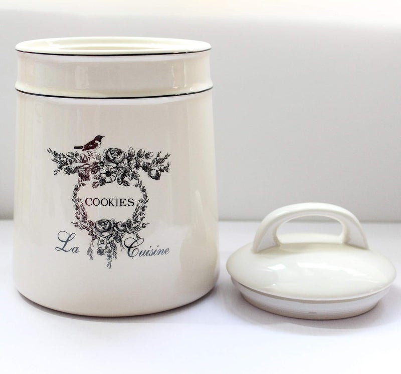 Lonovel Vintage Ceramic Cookies Jars,Retro Bird and Flower Design,Large Kitchen Organization Storage Canister with Airtight Lid,Seal Canister for Food Storage,Store Cookies,Biscuits,Dessert etc,Beige - Image 4