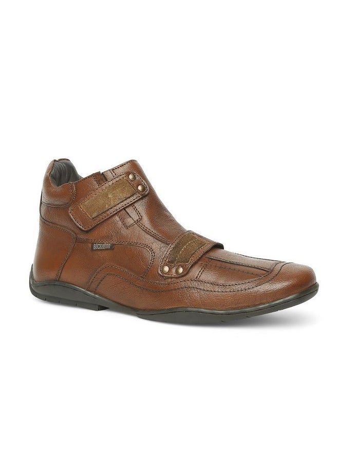 BUCKAROO - Buckaroo Adults-Men EVA 2.O Leather Biker Boots Zipper Tan | Size-UK 8 - Image 1