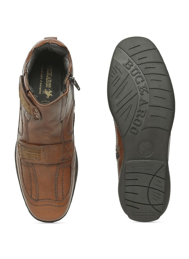 BUCKAROO - Buckaroo Adults-Men EVA 2.O Leather Biker Boots Zipper Tan | Size-UK 8 - Image 1