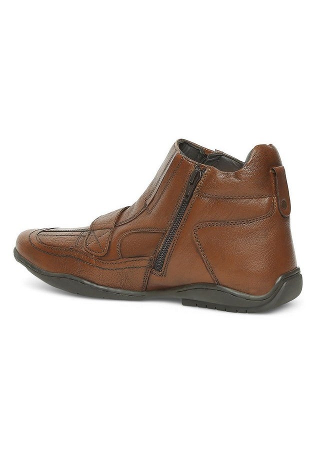 BUCKAROO - Buckaroo Adults-Men EVA 2.O Leather Biker Boots Zipper Tan | Size-UK 8 - Image 1