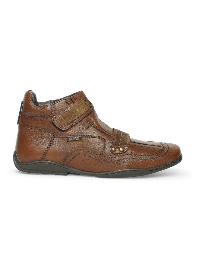 BUCKAROO - Buckaroo Adults-Men EVA 2.O Leather Biker Boots Zipper Tan | Size-UK 8 - Image 1