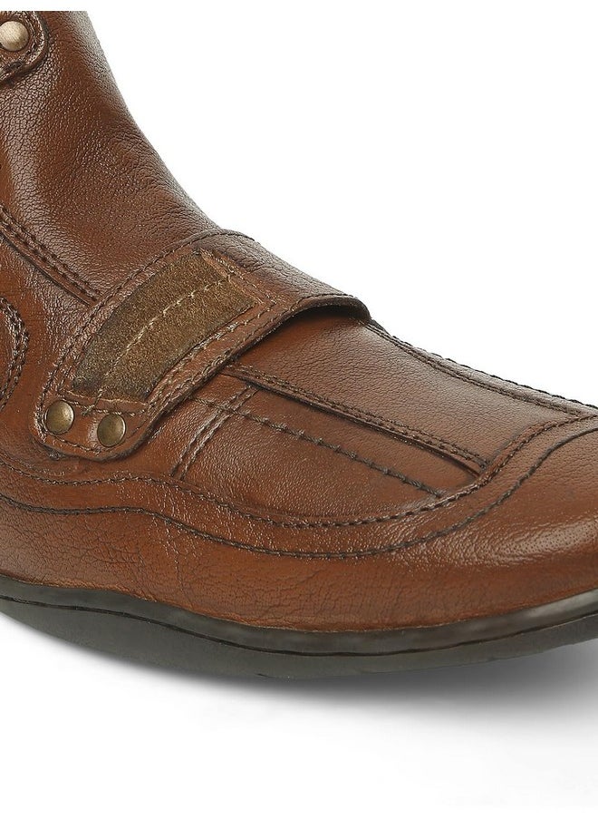 BUCKAROO - Buckaroo Adults-Men EVA 2.O Leather Biker Boots Zipper Tan | Size-UK 8 - Image 1