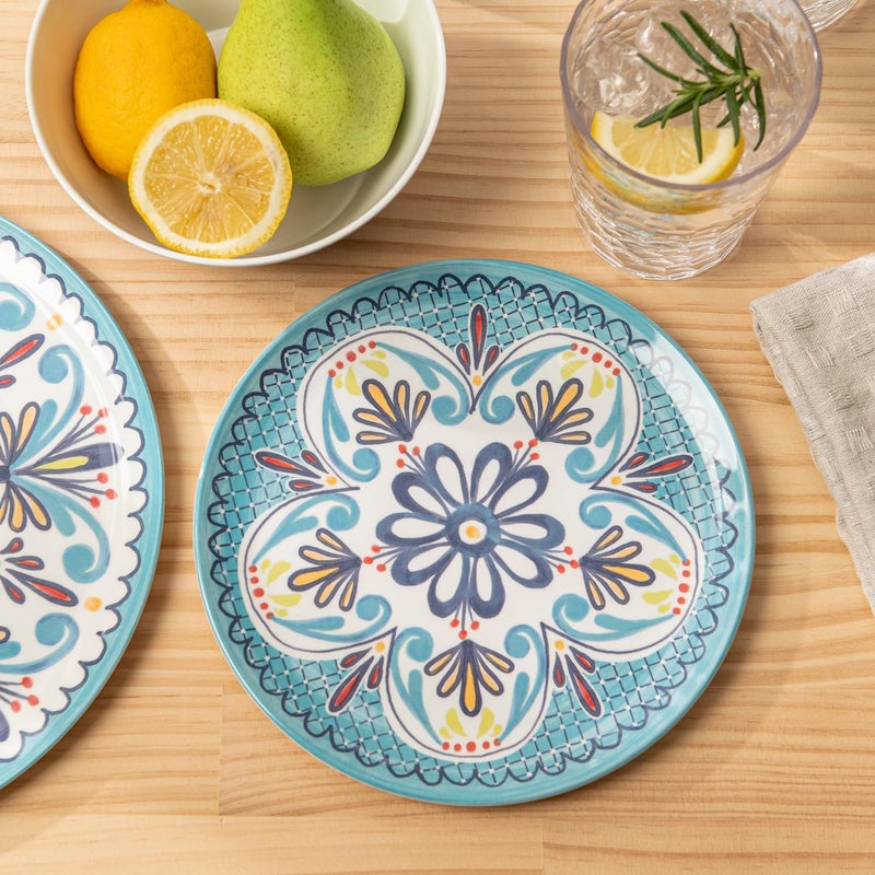 Bzyoo 12-Piece Melamine Dinnerware Set - Madallion | Lightweight, Durable, BPA-Free | Dishwasher Safe Dish Set for Indoor & Outdoor Use - Perfect for Camping, BBQs, Kids Parties - Image 2