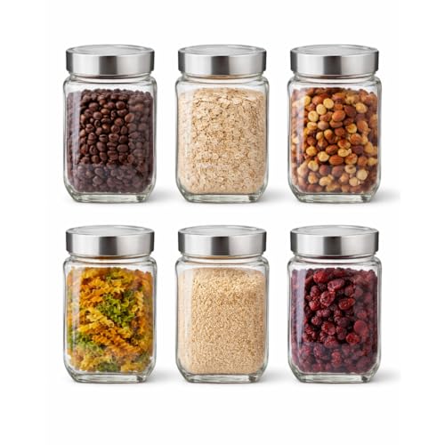 CROCO JAR Cube Storage Containers | Set of 6 | Glass Jar with Air Tight Steel Lid, 300 ml each, Transparent Jars for Snacks, Pulses, Masala, Pickles, Cereals, Cookies, Dry Food - Image 1