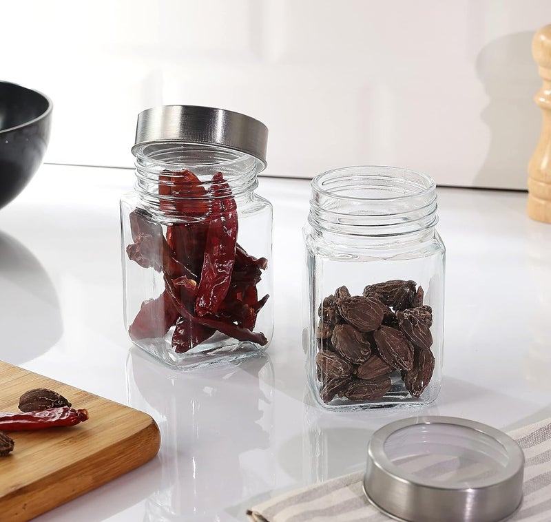 CROCO JAR Cube Storage Containers | Set of 6 | Glass Jar with Air Tight Steel Lid, 300 ml each, Transparent Jars for Snacks, Pulses, Masala, Pickles, Cereals, Cookies, Dry Food - Image 4