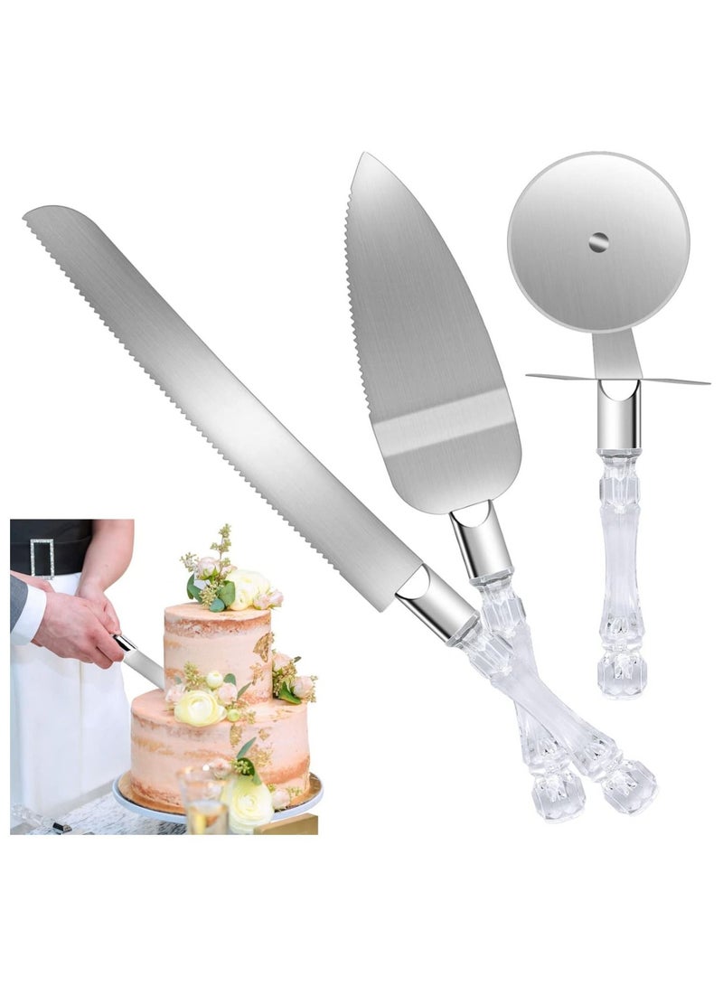 3 Pcs Wedding Cake Knife and Server Set Cake Knife with Crystal Handle Gifts for Wedding,Engagement,Anniversary,Birthday and Baby Shower Party  - Image 1
